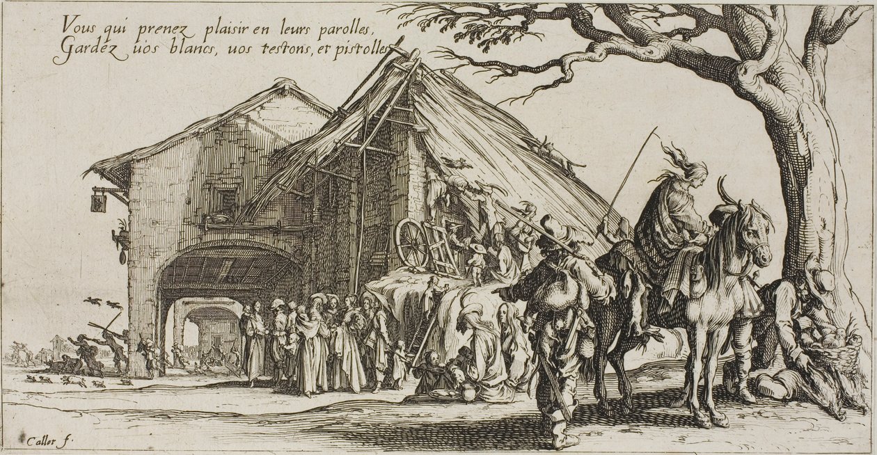 De stopplaats, uit De Bohemiens door Jacques Callot