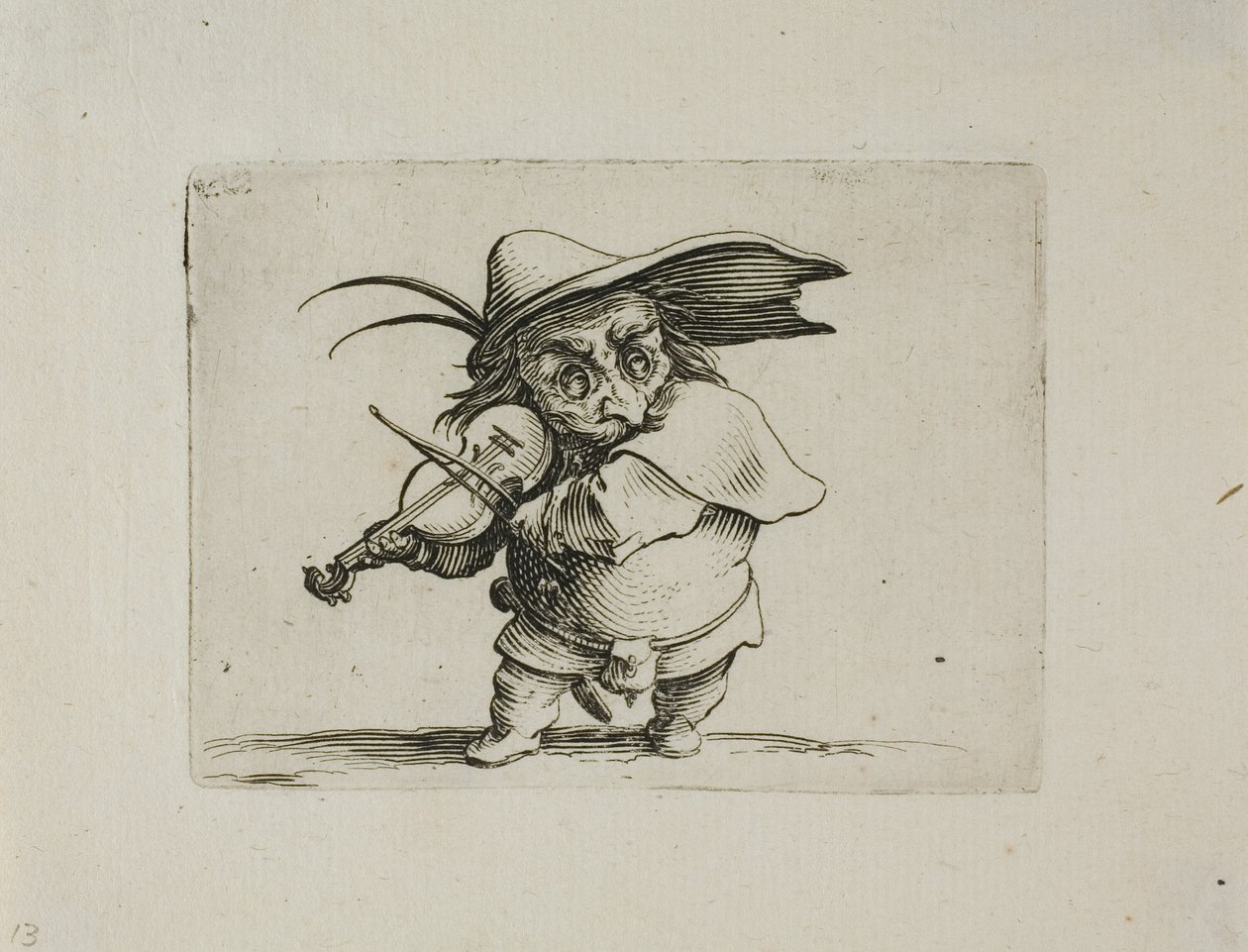 De violist, uit Varie Figure Gobbi door Jacques Callot