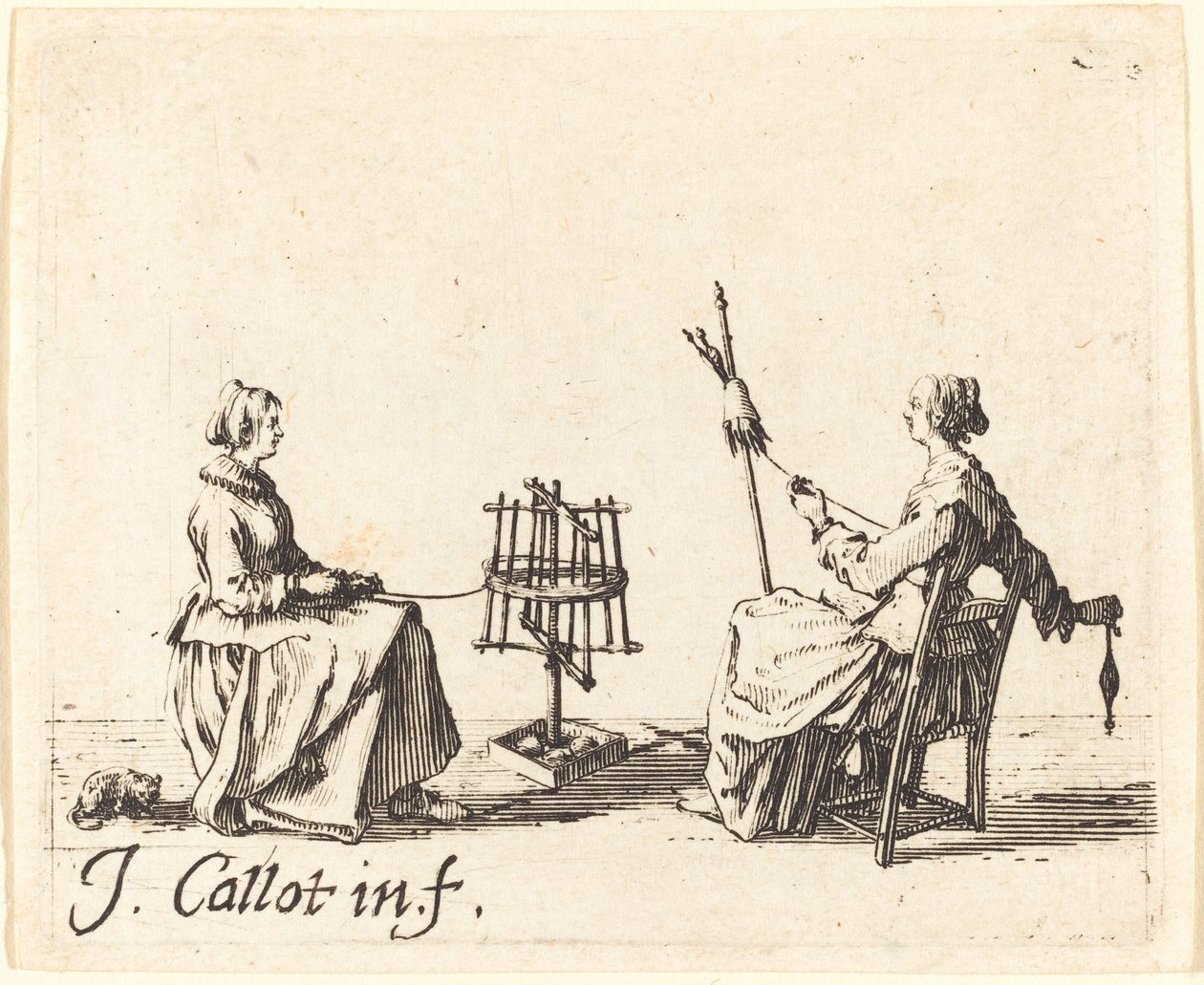 De winder en de spinner, ca. 1623 door Jacques Callot