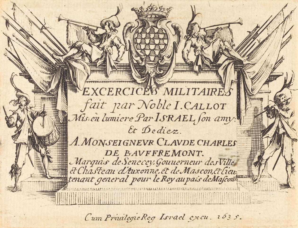 Titelpagina voor "De Militaire Oefeningen" door Jacques Callot