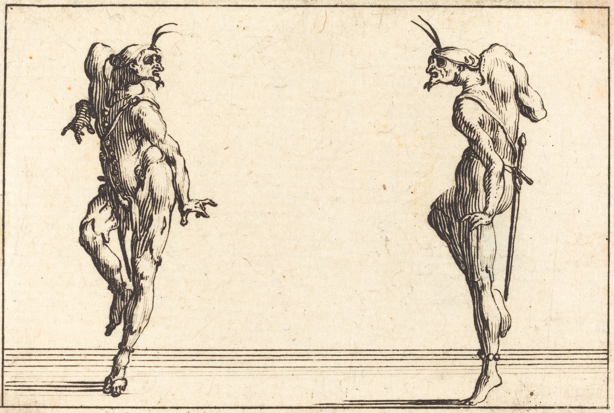 Twee Pantaloons Dansen door Jacques Callot