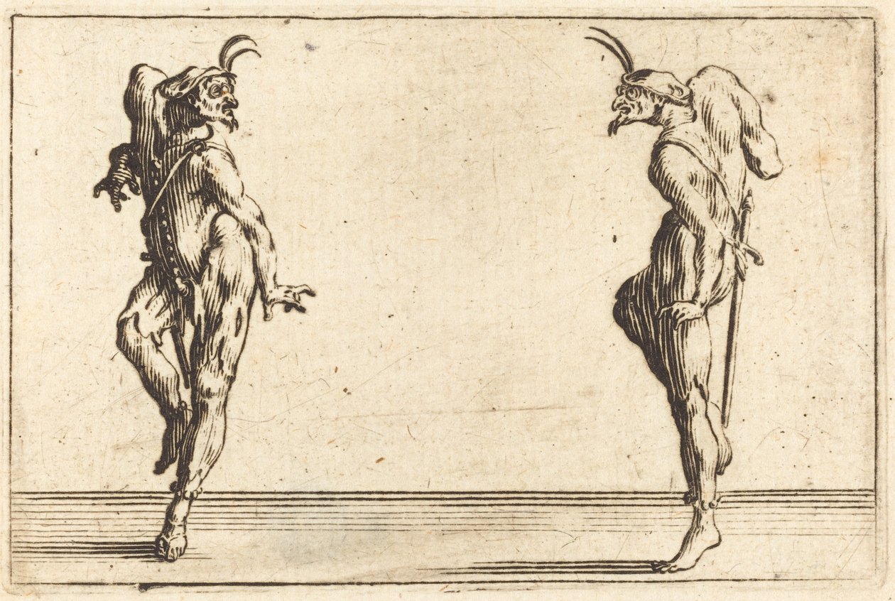 Twee pantaloons dansen door Jacques Callot