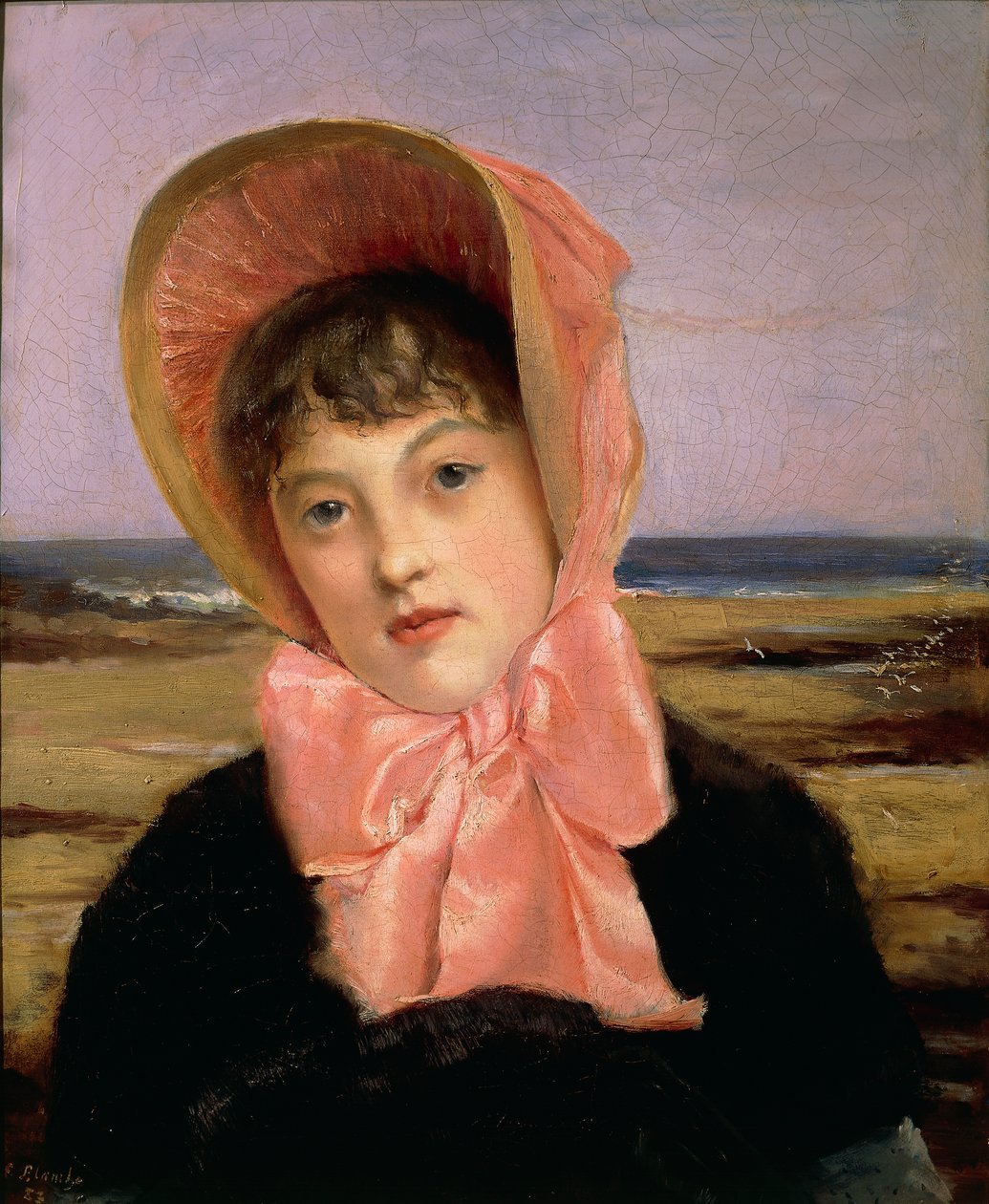 Meisje met roze hoed door Jacques Emile Blanche