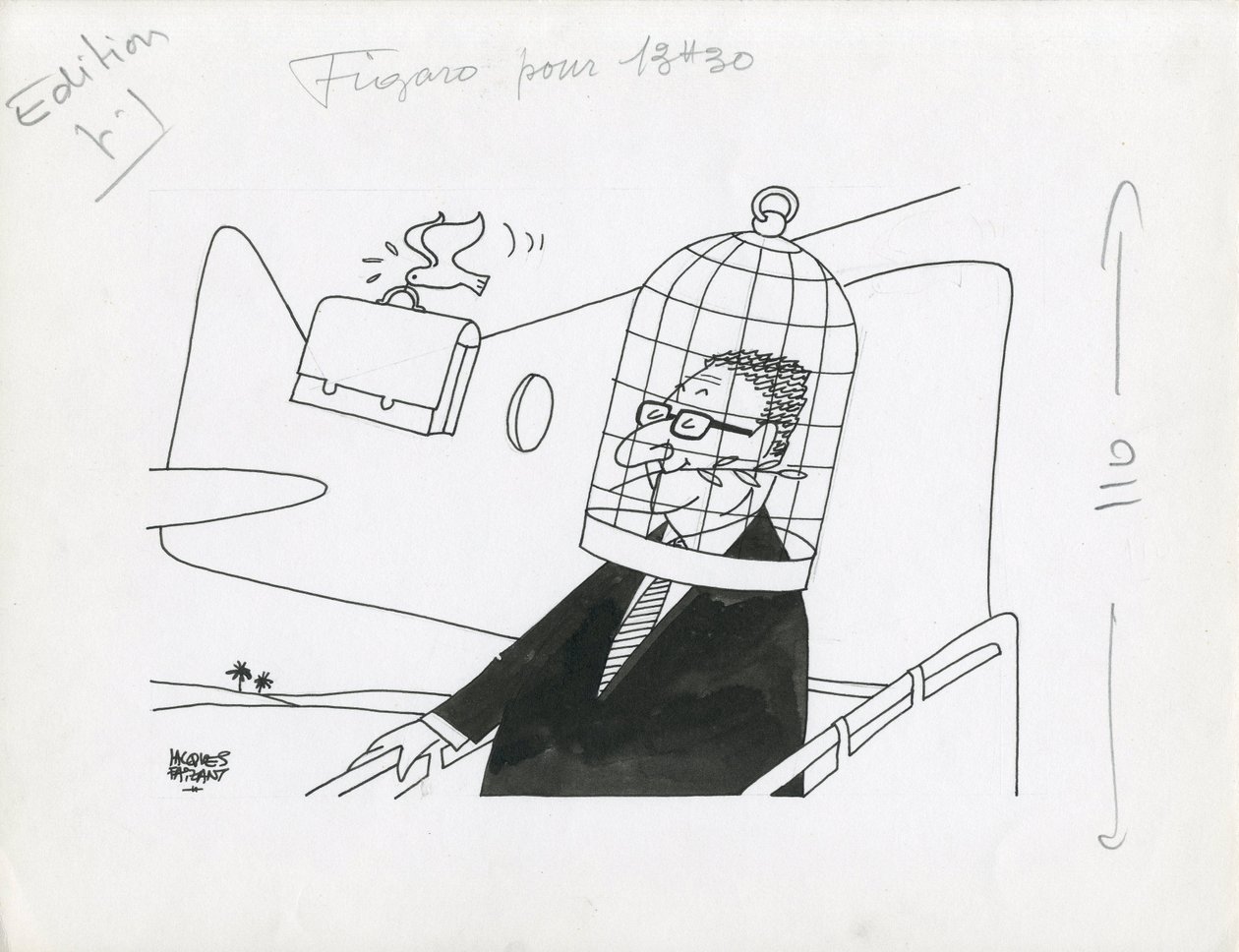 Le Figaro, satire in zwart-wit door Jacques Faizant