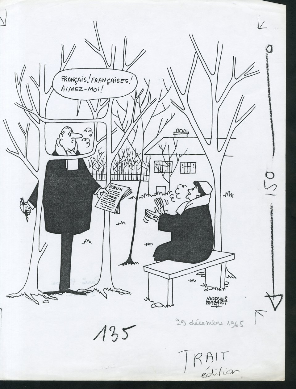 Paris-Presse, Satirisch in B  W door Jacques Faizant