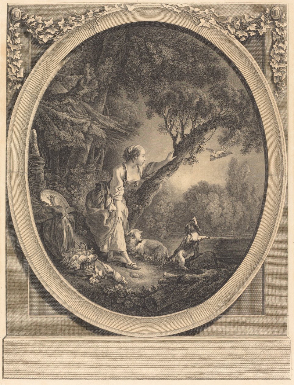 De Aankomst van de Koerier door Jacques Firmin Beauvarlet after François Boucher