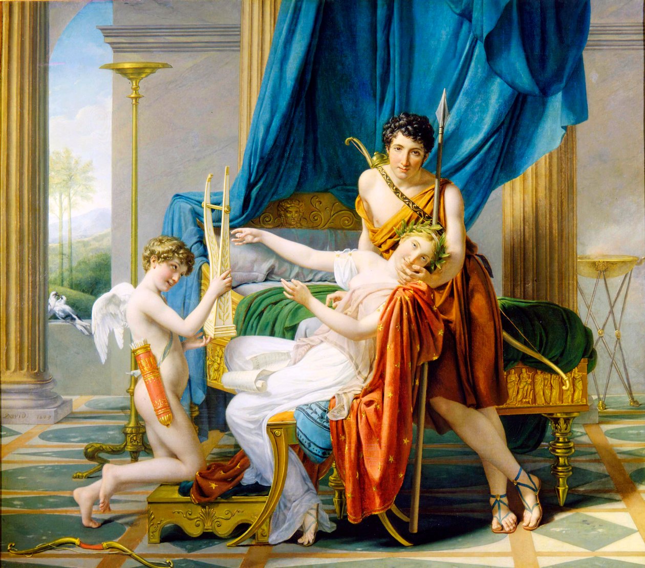 Sappho, Phaon en Cupido door Jacques Louis David