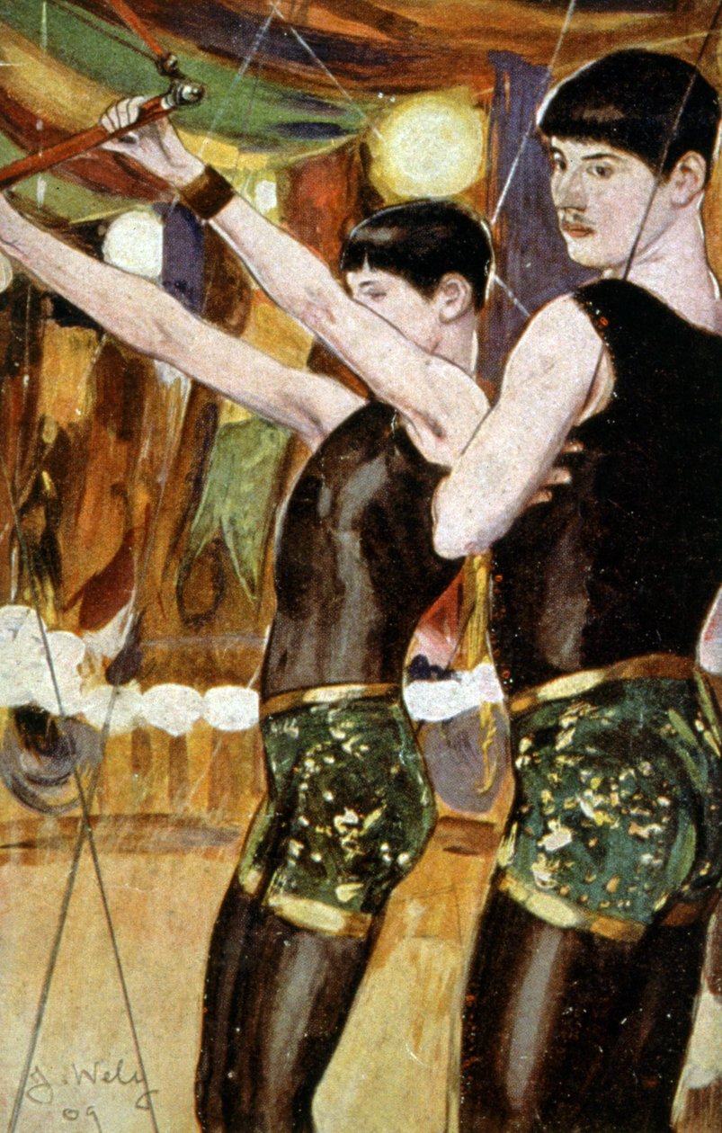 Evenwichtskunstenaars in het circus (Zemganno broers) door Jacques Wely