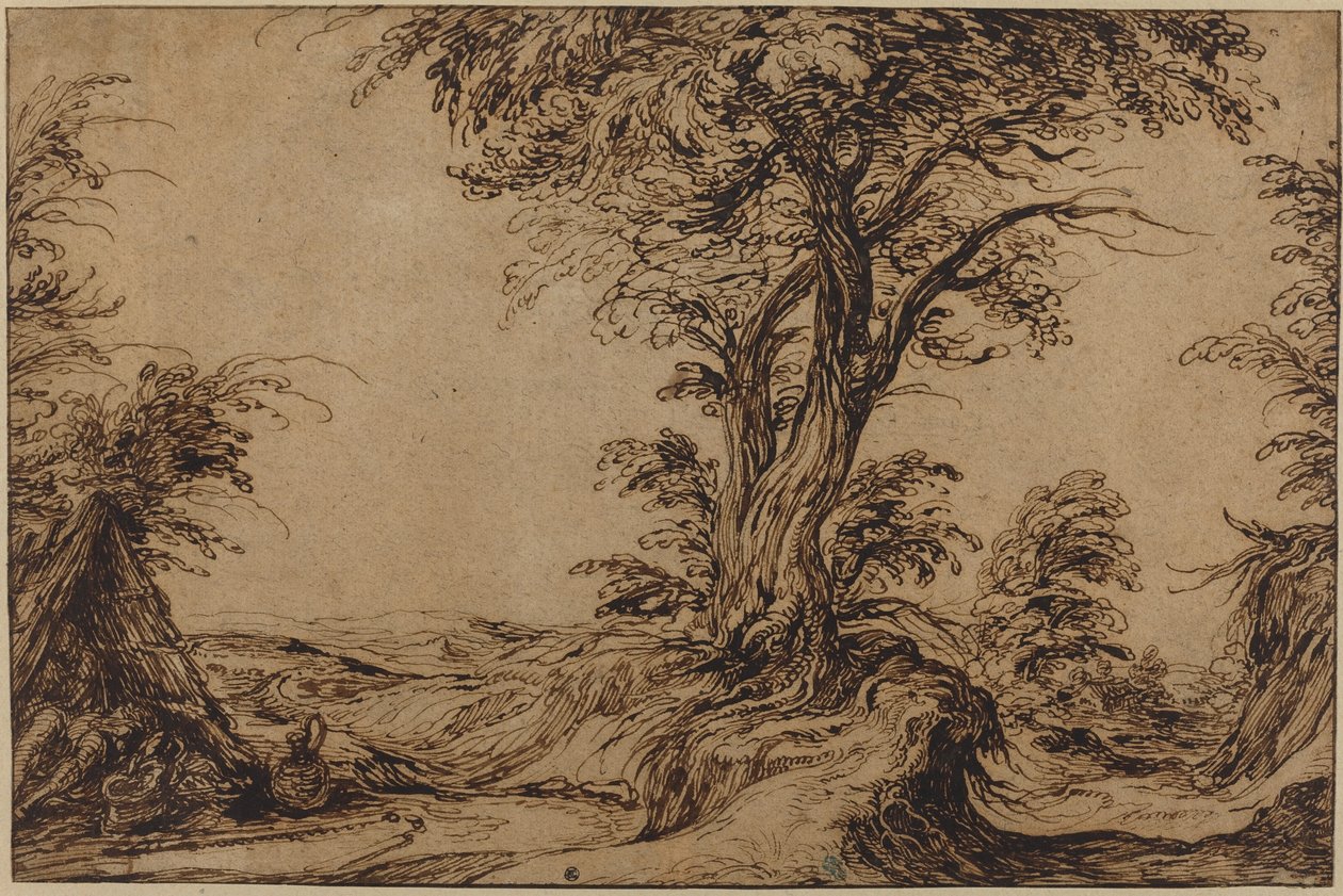 Landschap met Slapende Boeren door Jacques de Gheyn II