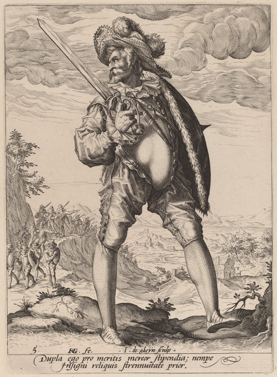 Vaandeldrager door Jacques de Gheyn II after Hendrik Goltzius