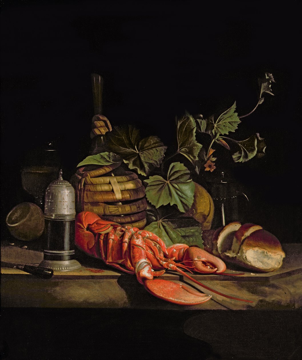 Stilleven met een kreeft door Jakob Bogdani or Bogdany