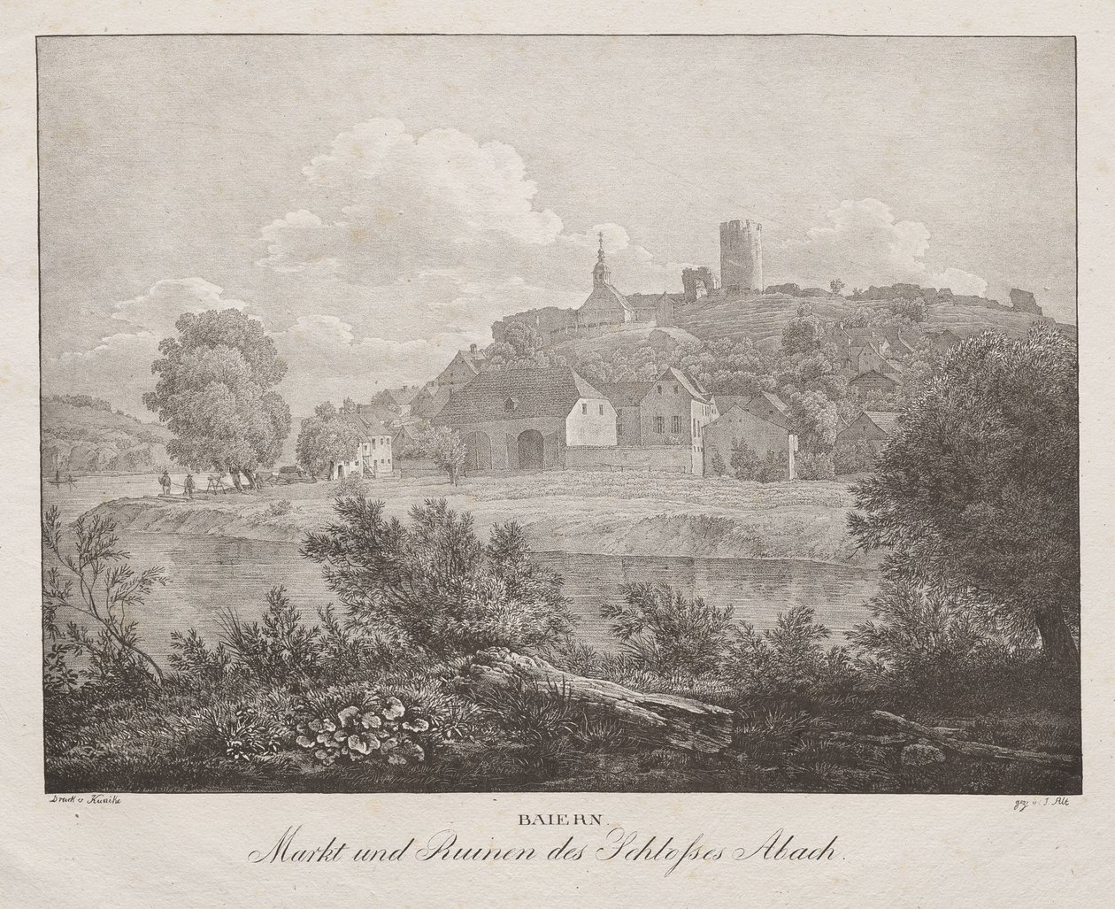 Beieren, Markt en Ruïnes van het Kasteel Abach door Jakob Alt