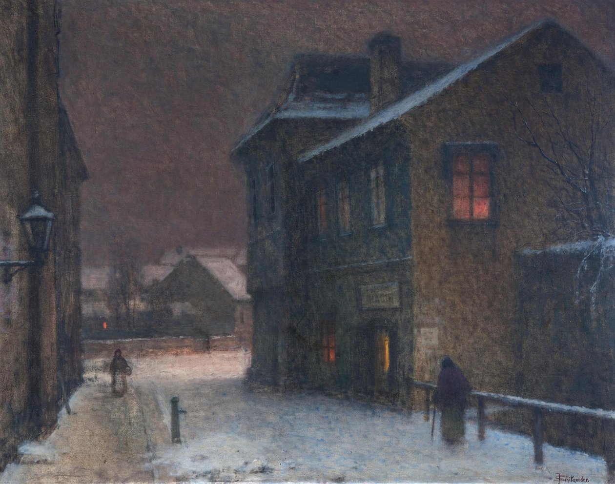 Straat in de sneeuw, 1907-1909 door Jakub Schikaneder