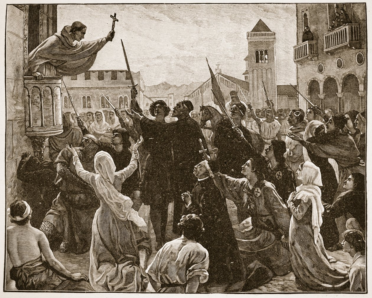 St. Bernard predikt de tweede kruistocht, illustratie uit 