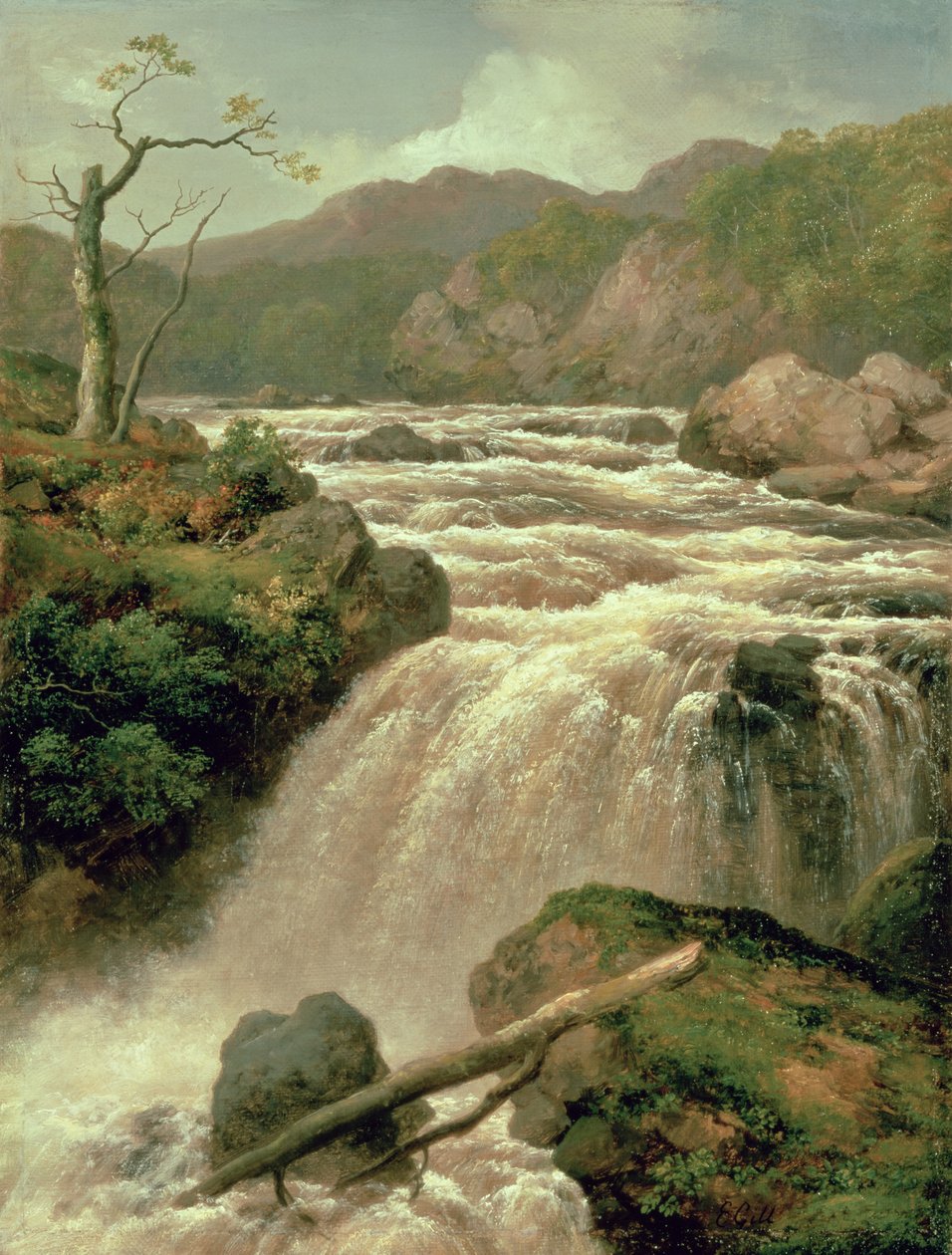 Waterval aan de rivier Neath, Zuid-Wales, 19e eeuw door James Burrell Smith