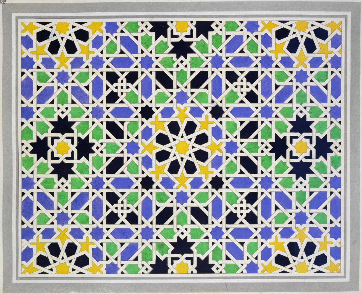 Mozaïek in de lambrisering van de deur in de hal van de Twee Zusters, Alhambra, uit 