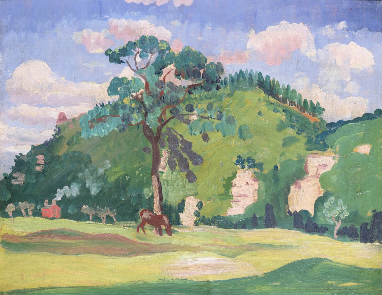 Landschap met een grazend paard, 1912-13 door James Dickson Innes