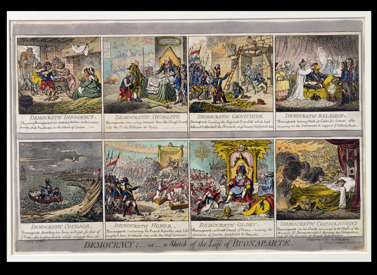 Democratie, of een Schets van het Leven van Buonaparte, gepubliceerd door Hannah Humphrey in 1800 door James Gillray
