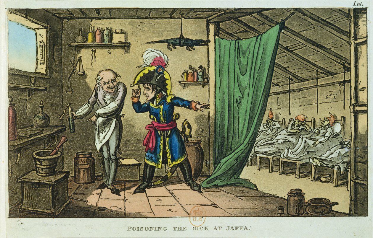 Napoleon Bonaparte (1769-1821) vergiftigt de zieken in Jaffa, 1799 door James Gillray