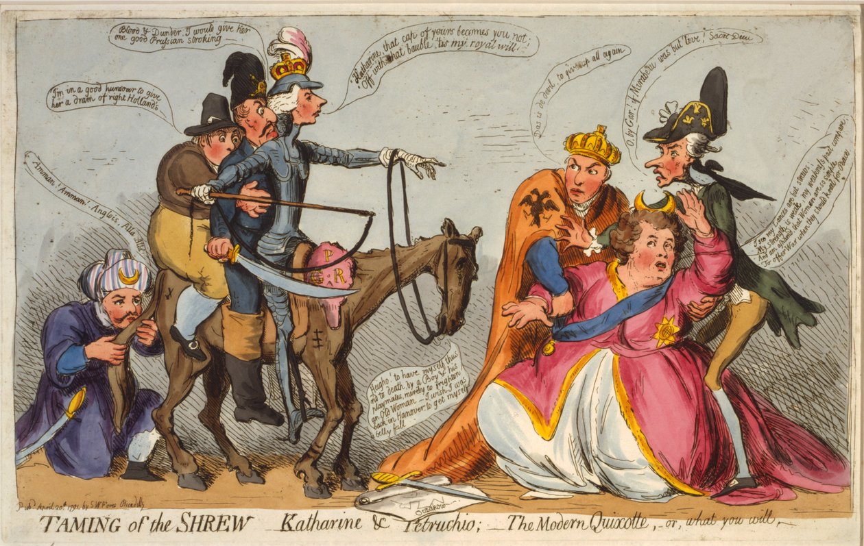 De getemde feeks, Katharina en Petruchio, De moderne Quixotte of wat je wilt, 1791 door James Gillray