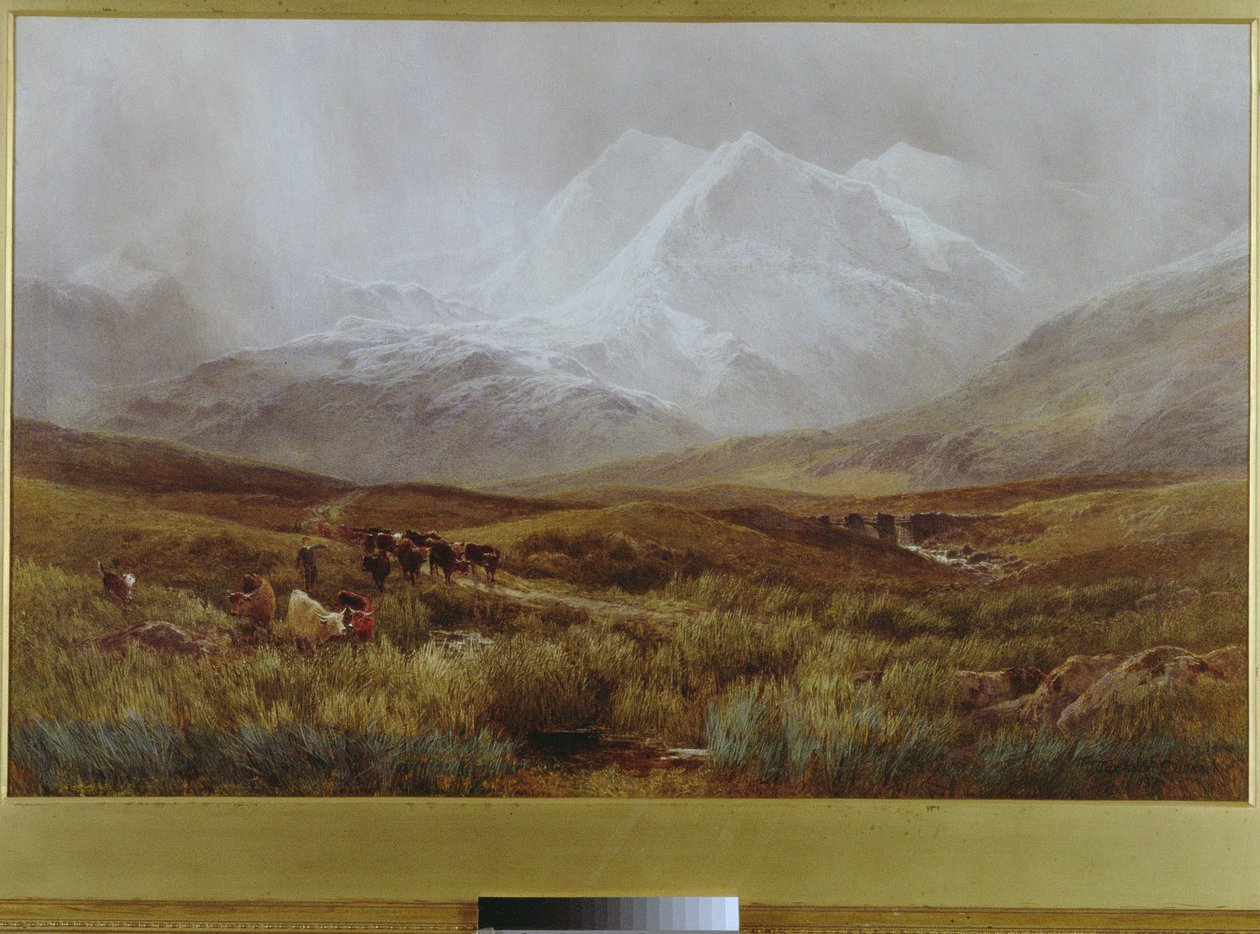 Sneeuwstorm over Snowdon, 1879 door James Jackson Curnock