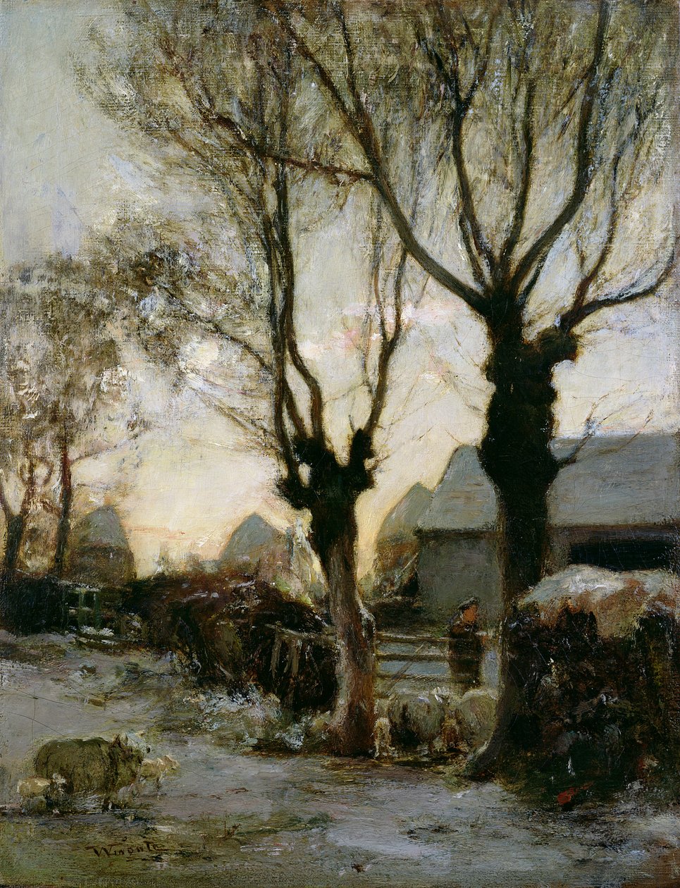 Boerenerf in de winter door James Lawton Wingate
