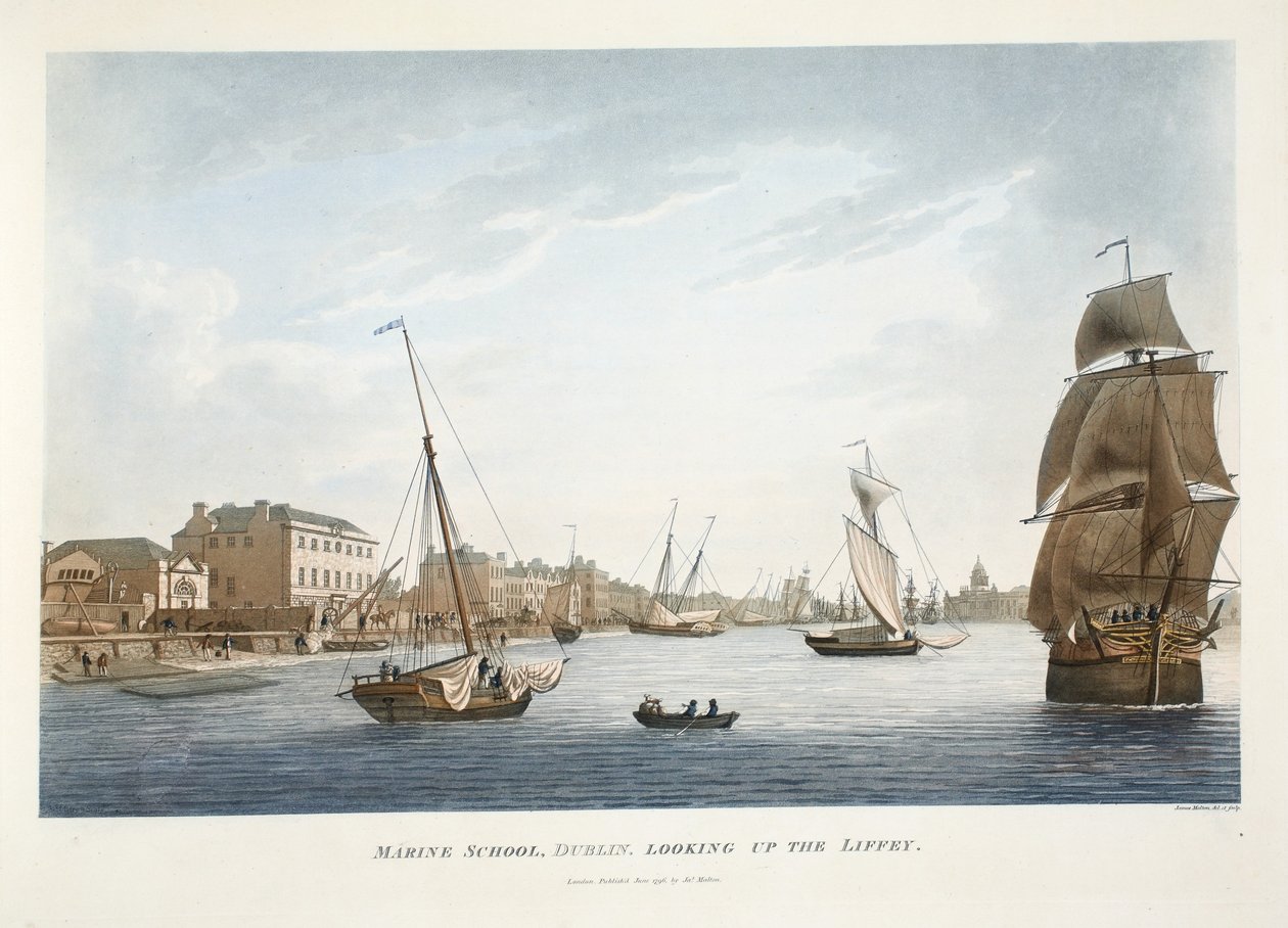 Marine School, Dublin, kijkend naar de Liffey, 1796 door James Malton