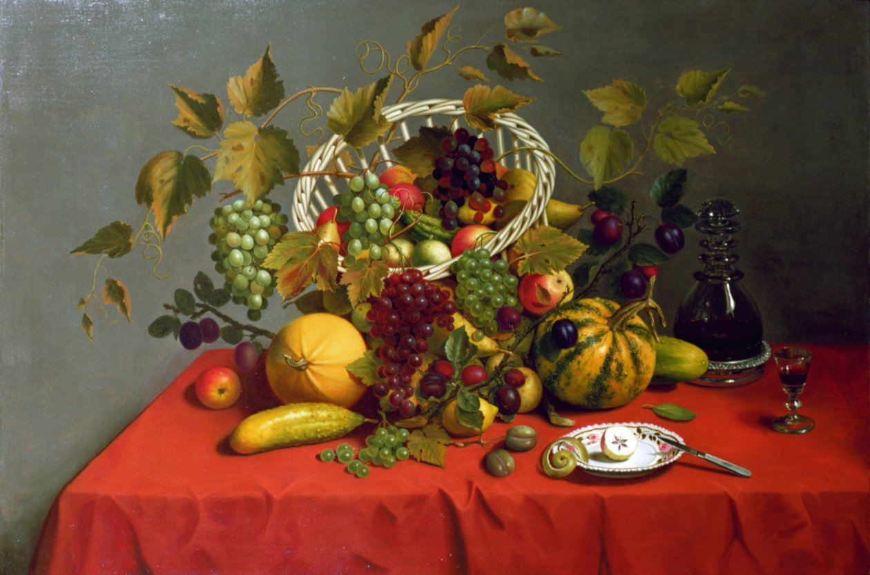 Stilleven met fruit en bloemen door James Miller