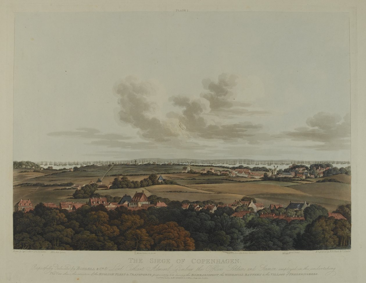 Denemarken 1807: Het beleg van Kopenhagen, gegraveerd door Robert Pollard en Joseph Constantine Stadler, gepubliceerd in 1807 door James Pattison Cockburn