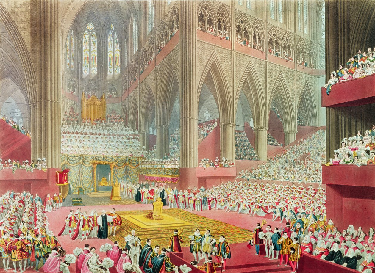 De Kroning van Koning George IV: De Erkenning, 19 juli 1821, gegraveerd door Matthew Dubourg, 1822 door James Stephanoff