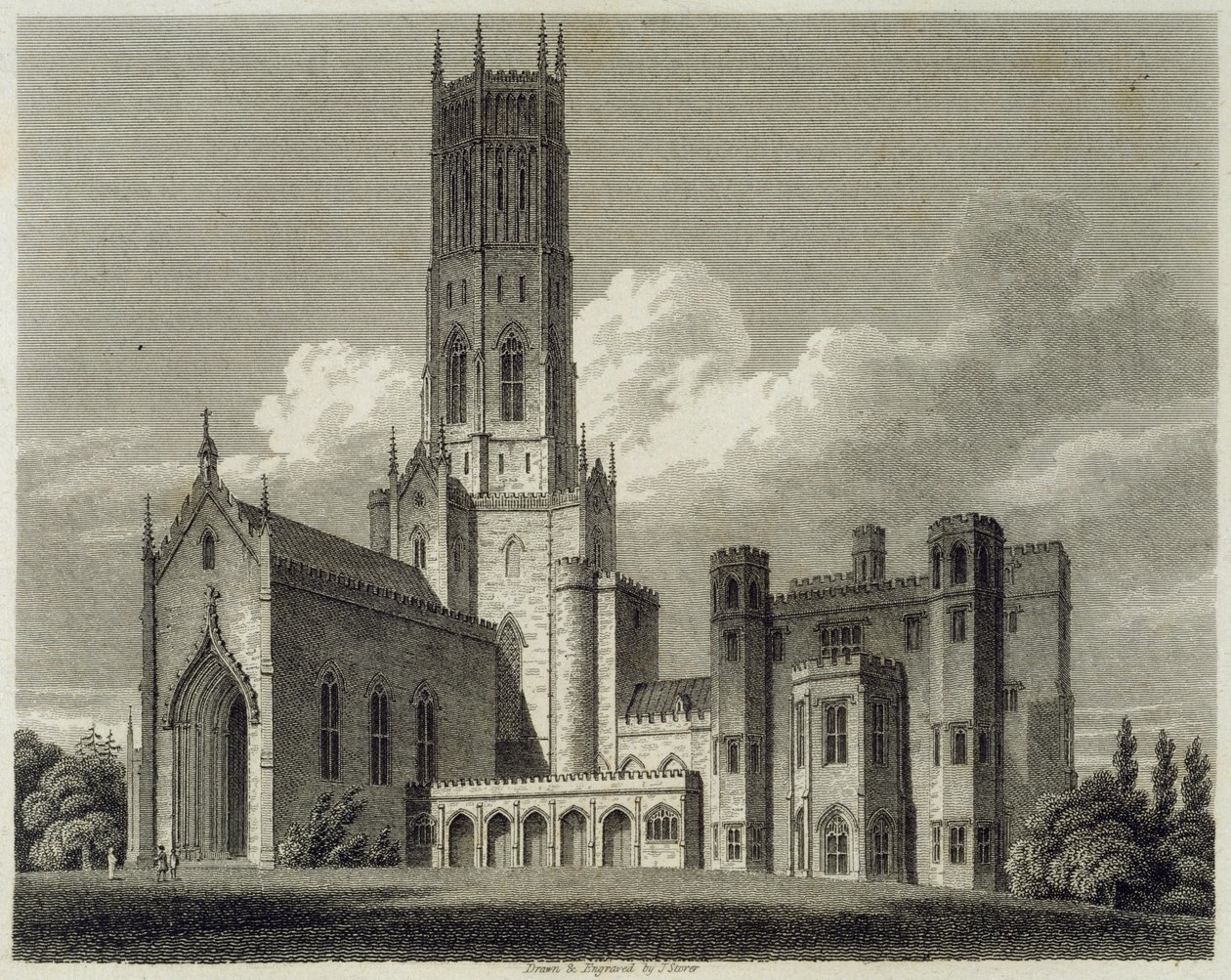 Zuidoostelijk uitzicht op Fonthill Abbey, 1812 door James Storer