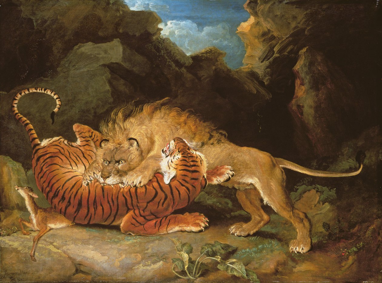 Gevecht tussen een Leeuw en een Tijger, 1797 door James Ward