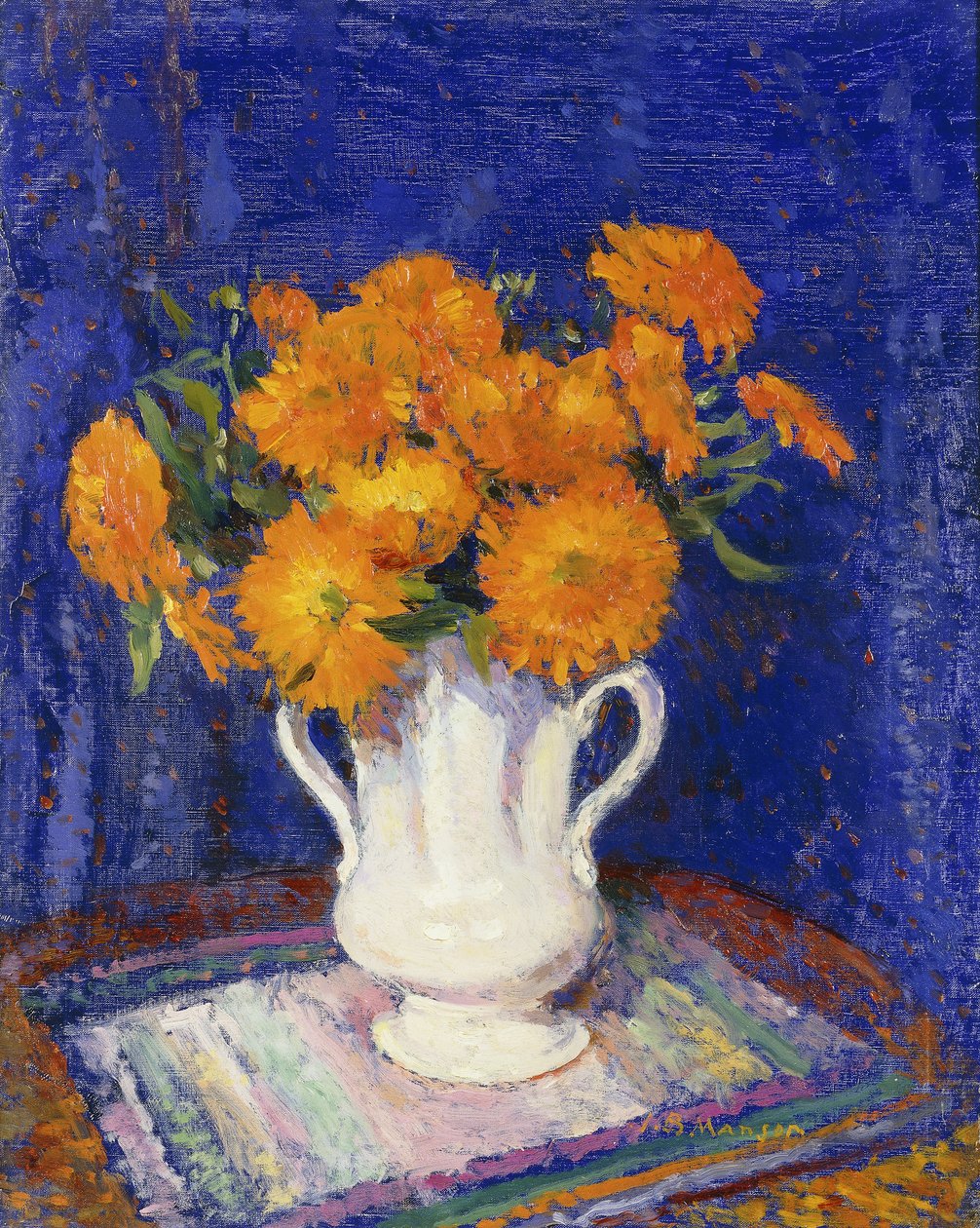 Goudsbloemen in een Witte Vaas door James Bolivar Manson