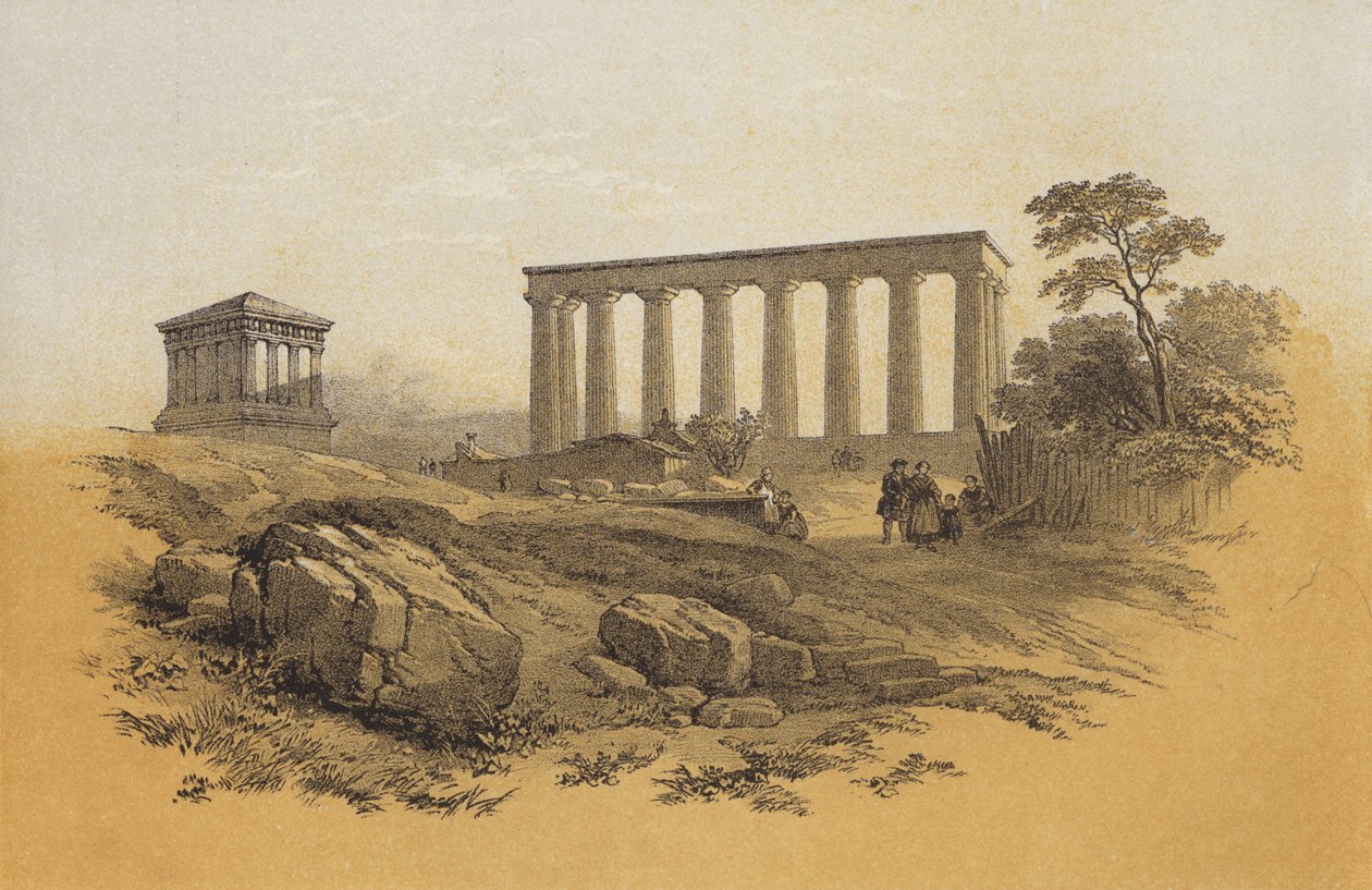 Nationaal monument, Calton Hill door James Duffield Harding