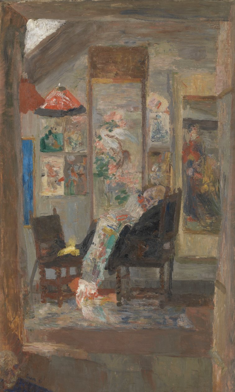 Skelet kijkt naar chinoiserieën door James Ensor