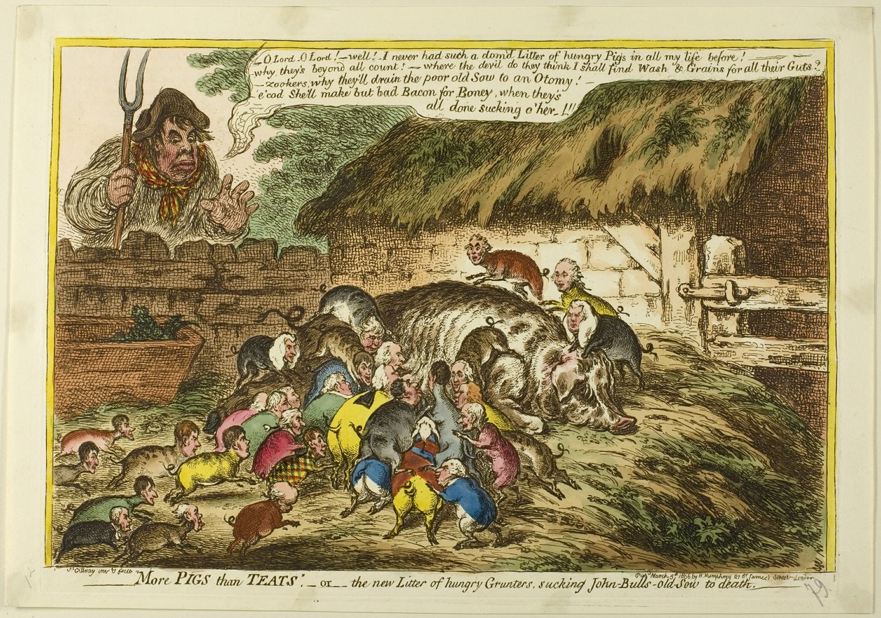 Meer varkens dan spenen door James Gillray