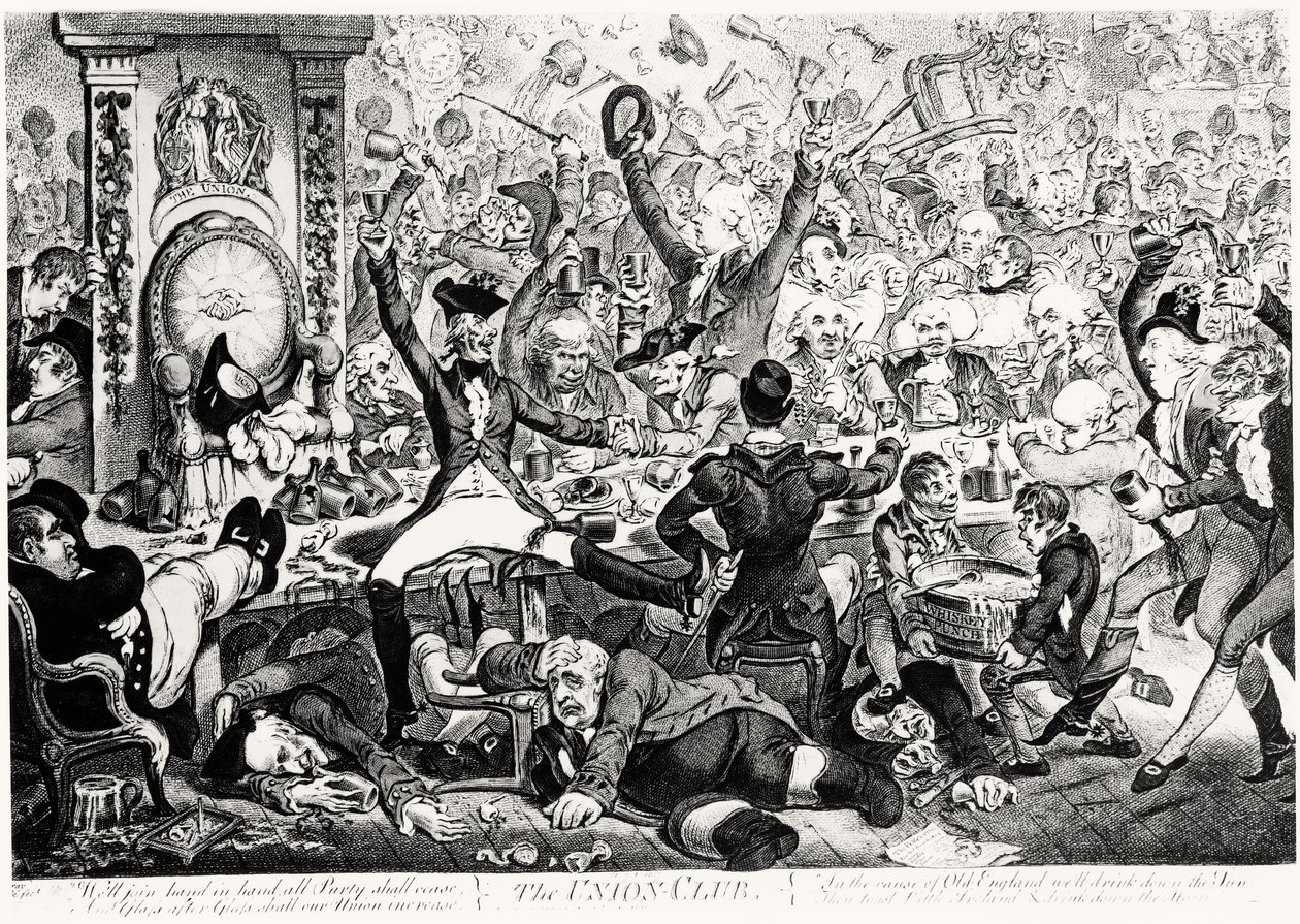 The Union Club (kleurgravure) door James Gillray