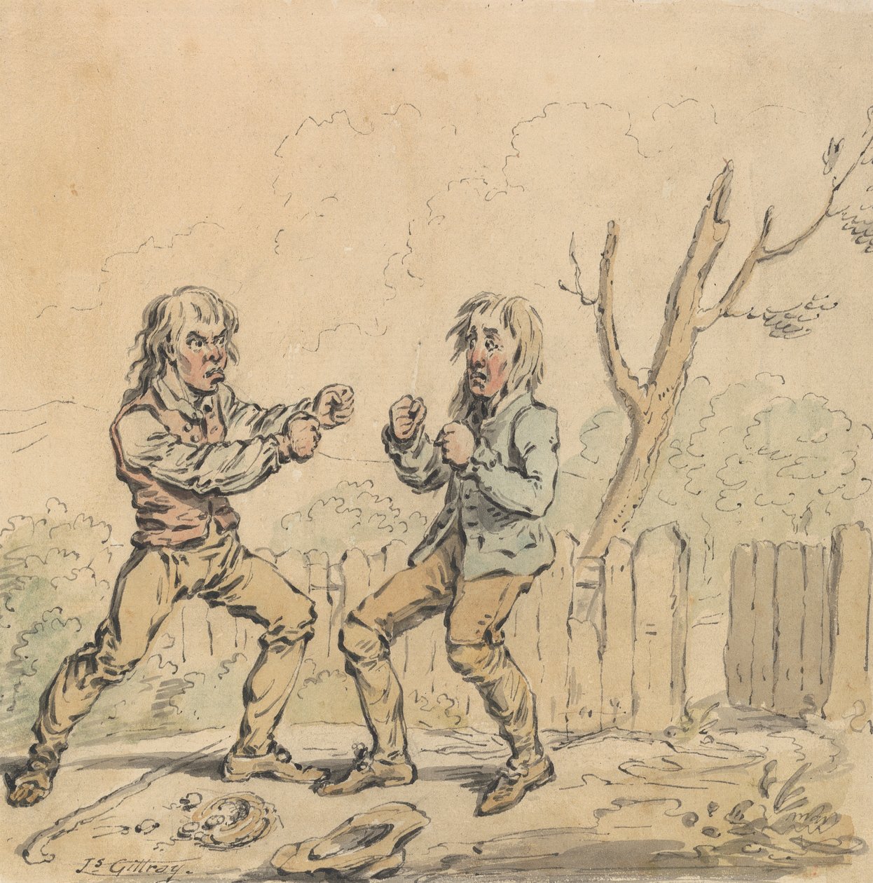 Twee mannen in een vuistgevecht door James Gillray