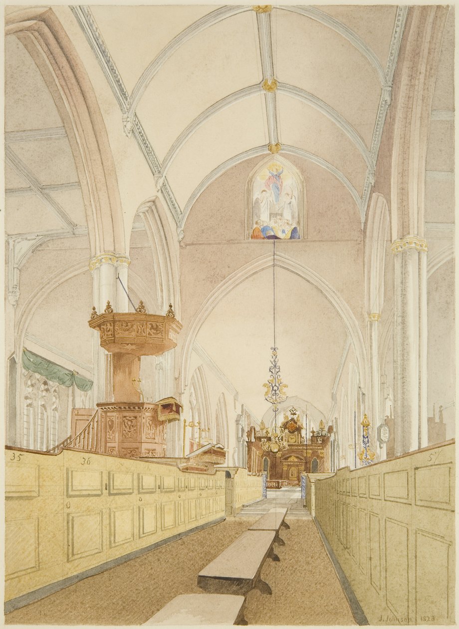 Interieur van Temple Church, kijkend naar het oosten door James Johnson