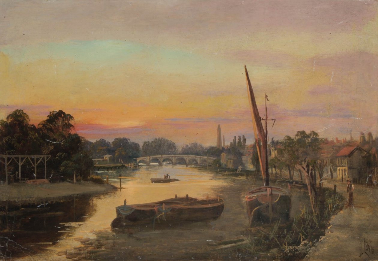 Kew bij zonsondergang - Kew Bridge door James Lewis