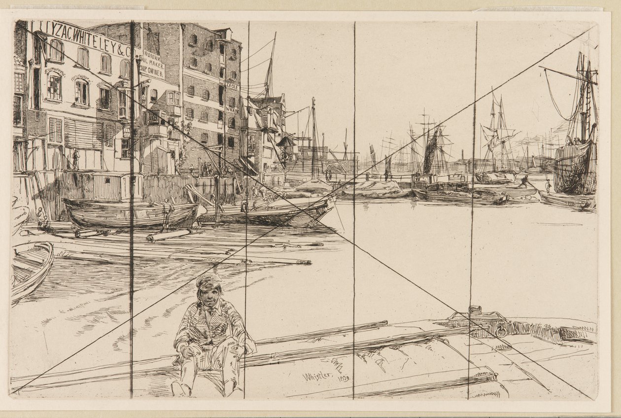 Eagle Wharf (Tyzac Whiteley en Co.) door James Abbott McNeill Whistler