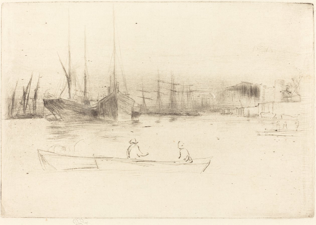 Stoomschepen bij de toren door James Abbott McNeill Whistler