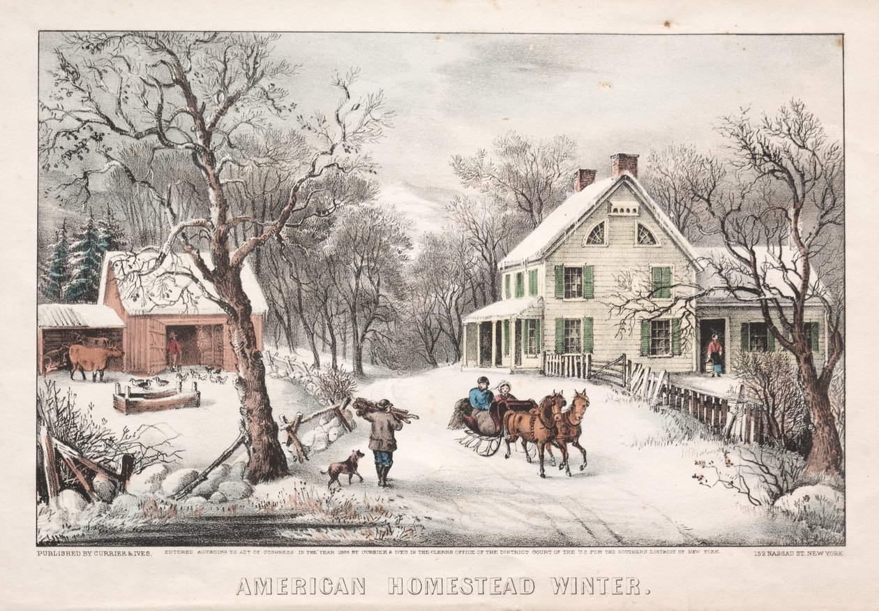 Amerikaanse boerderij, winter, 1868 door James Merritt Ives