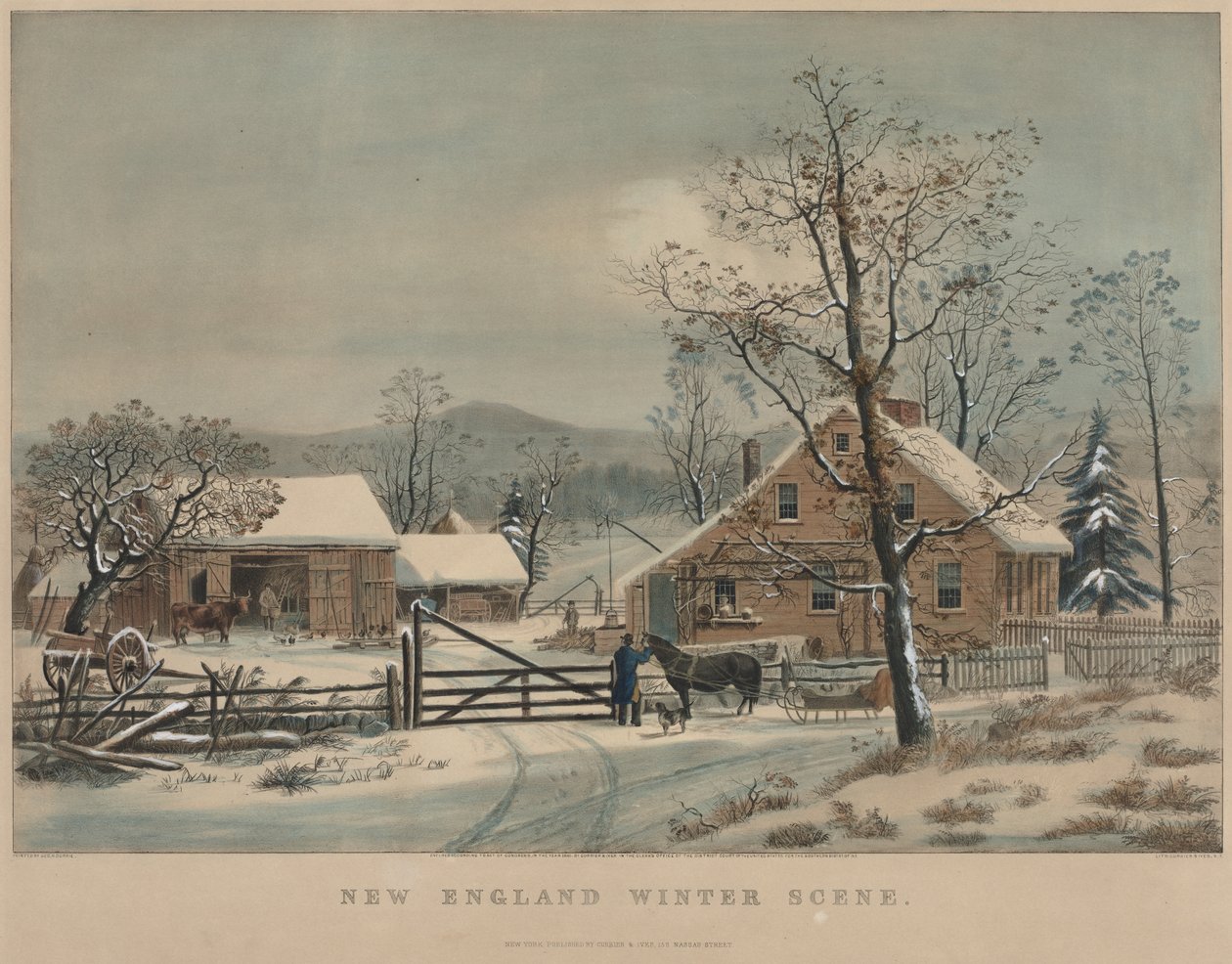 New England winterscène, 1861 door James Merritt Ives