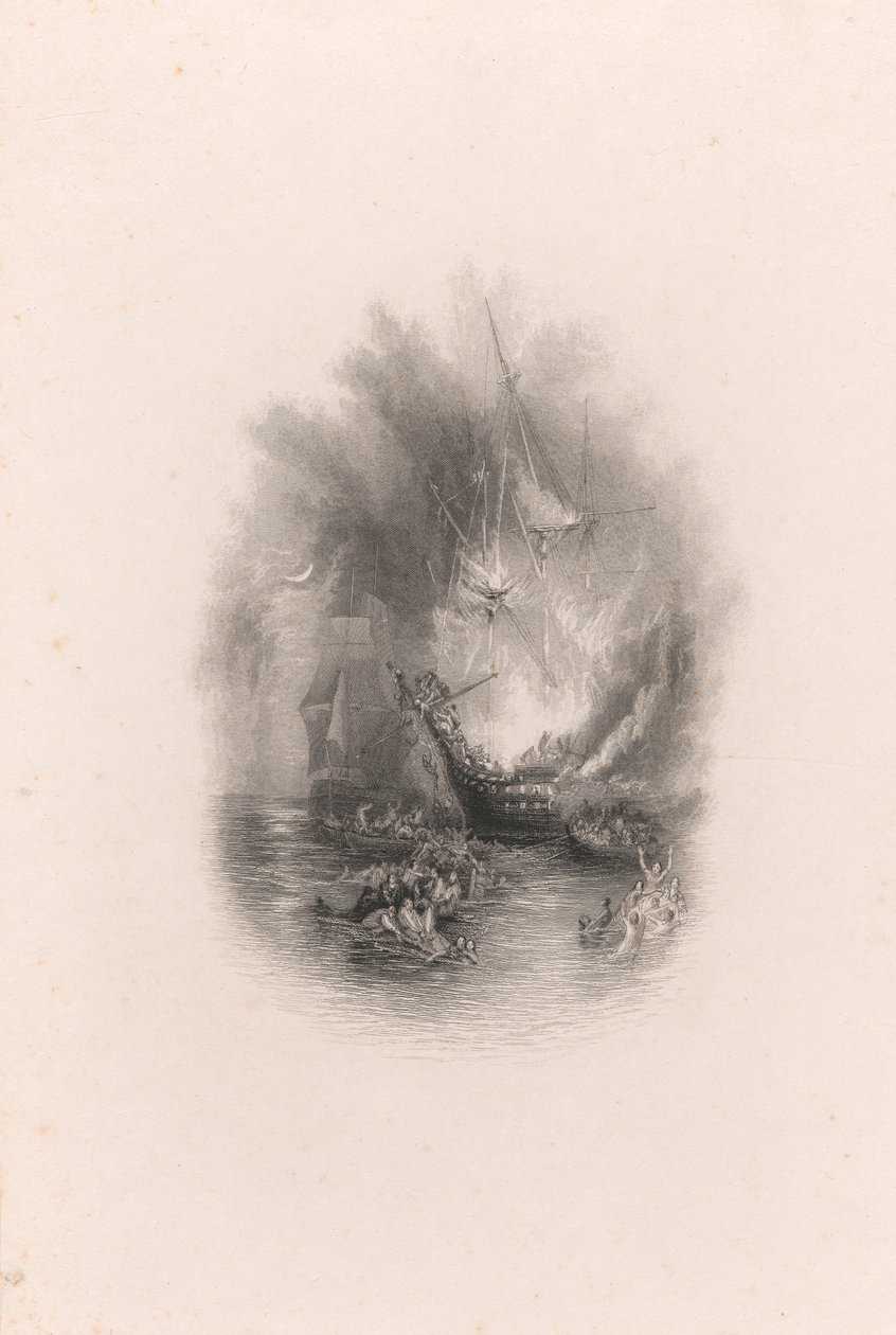 Brand op Zee (vignet) door James T. Willmore