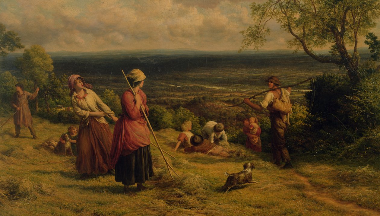 De hooimaaiers, 1862 door James Thomas Linnell