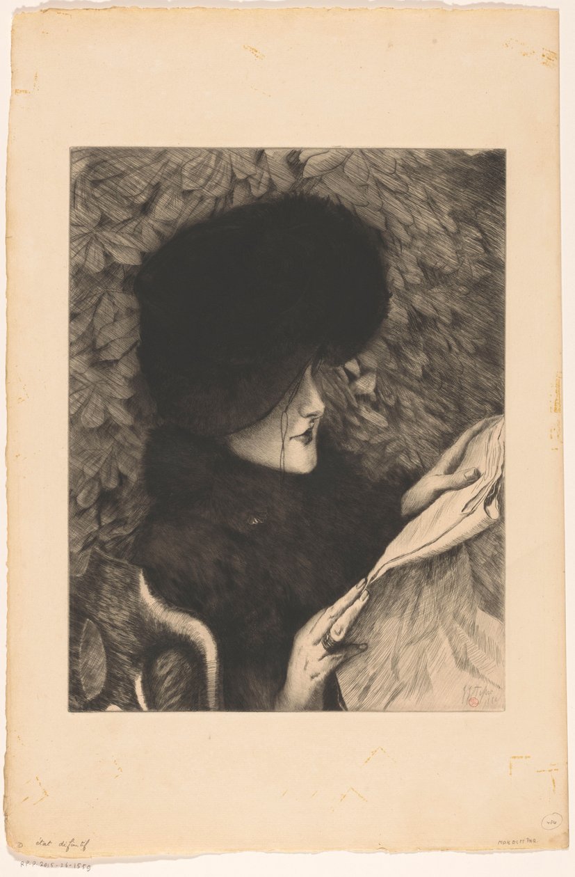 Vrouw lezend in een krant door James Tissot