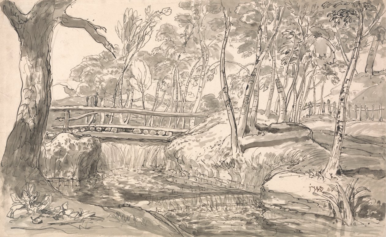 Rivierlandschap met een Waterval door James Ward