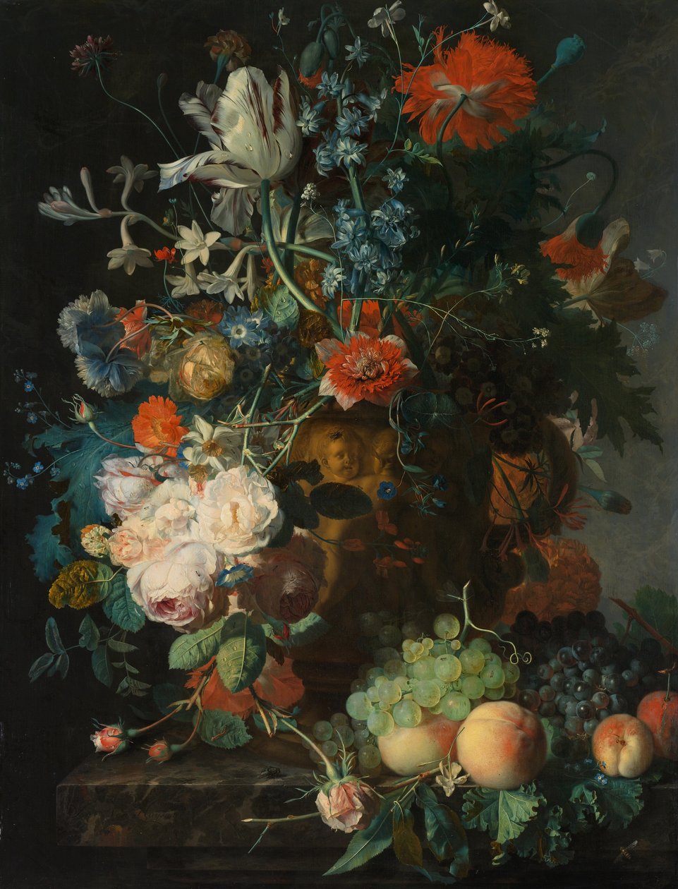 Stilleven met bloemen en vruchten door Jan van Huysum