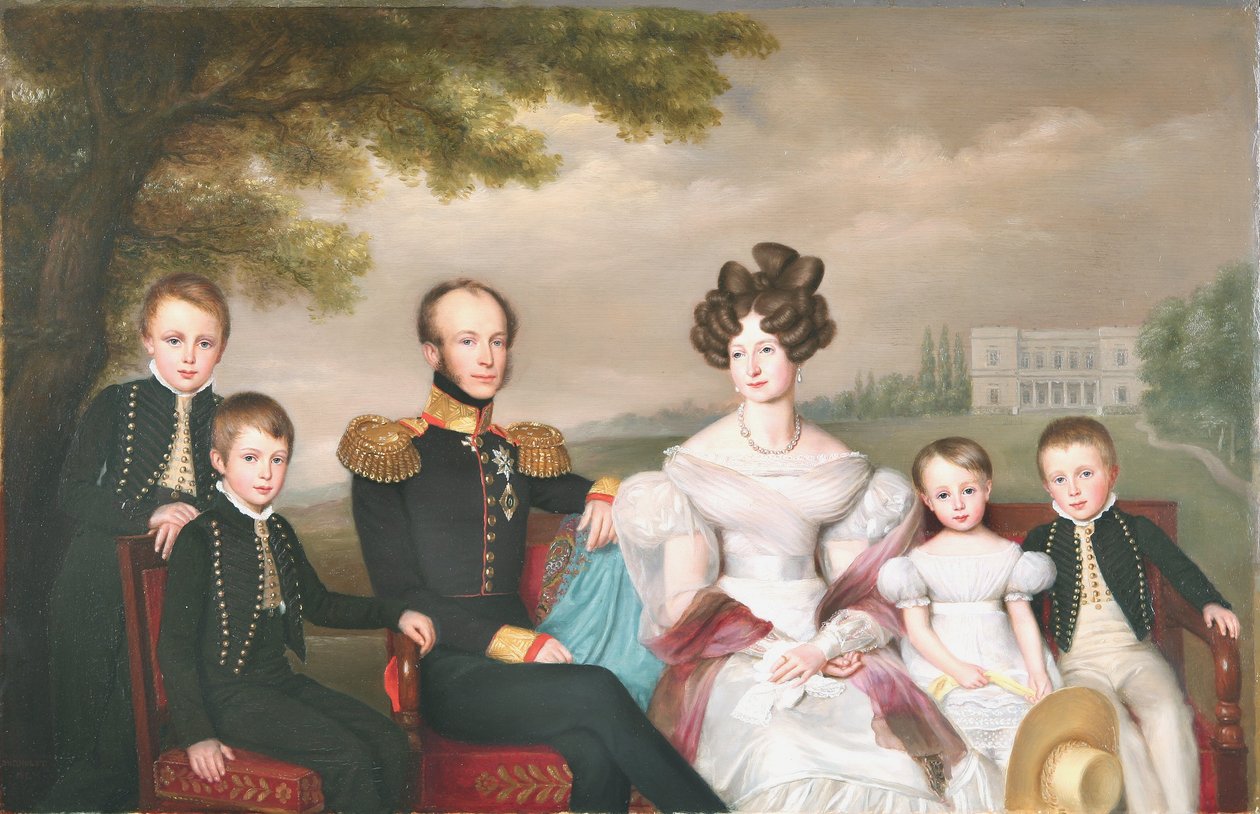 Koning Willem II met zijn familie. Van links naar rechts door Jan Baptist van der Hulst